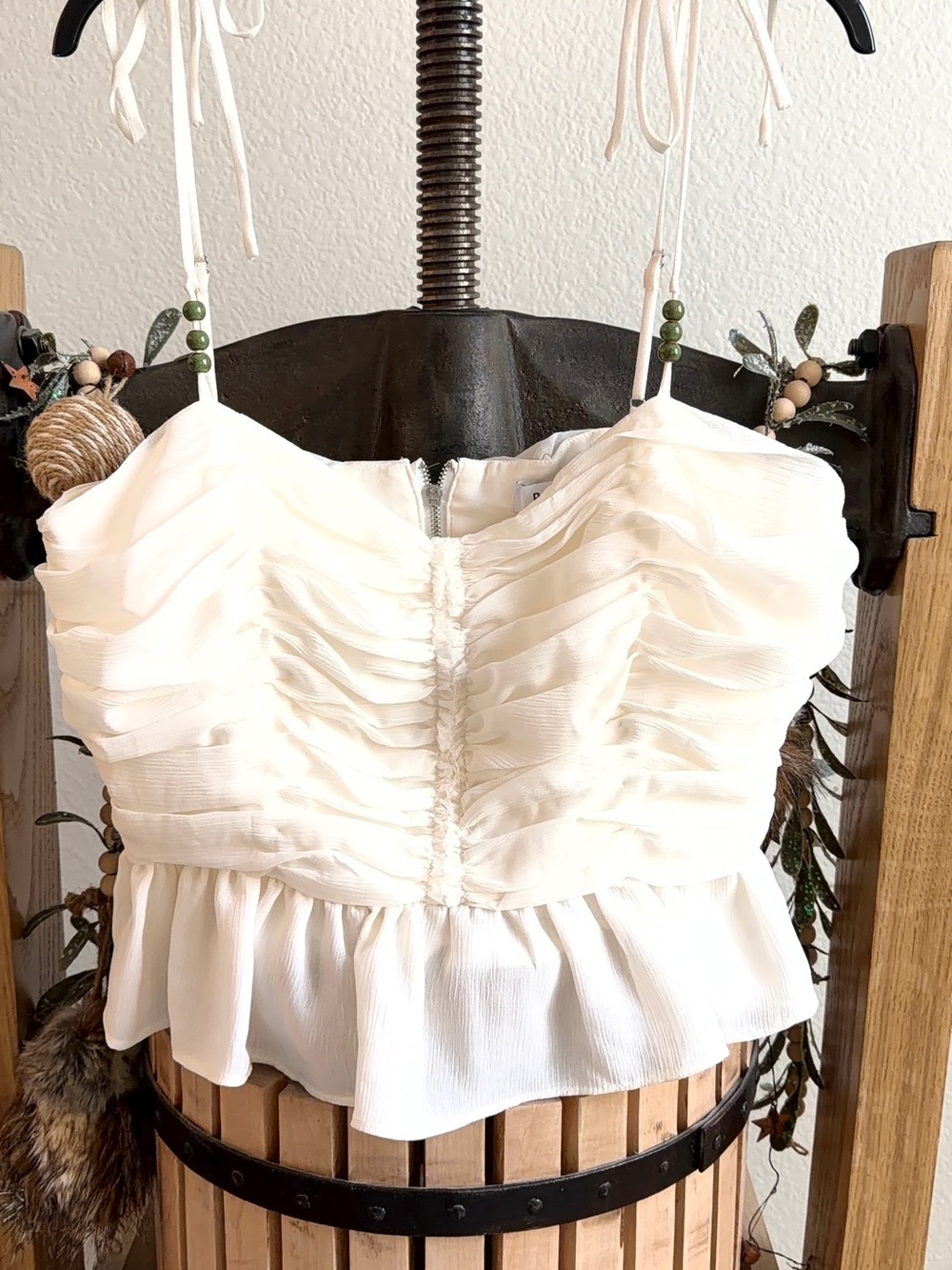 Parker White Ruffled Tie-Shoulder Crop Camisole